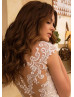 Ivory Lace Sheer Back Wedding Dress With Detachable Train Ivory Lace Sheer Back Wedding Dress With Detachable Train